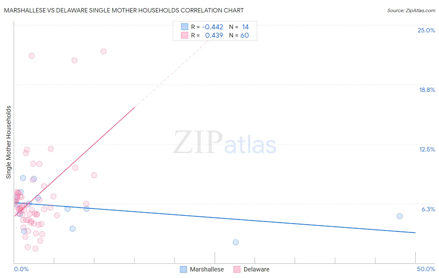 Marshallese vs Delaware Single Mother Households