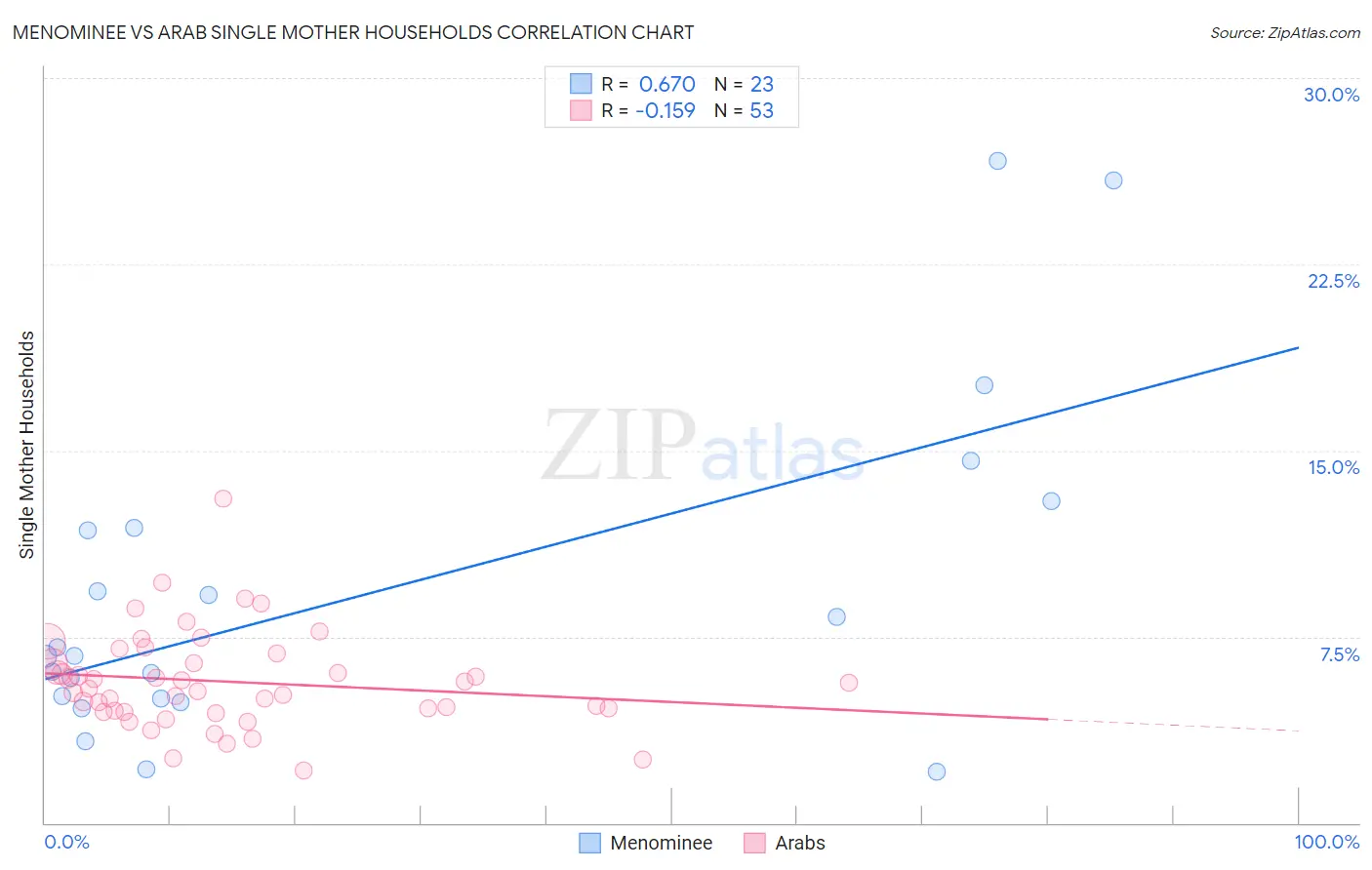 Menominee vs Arab Single Mother Households