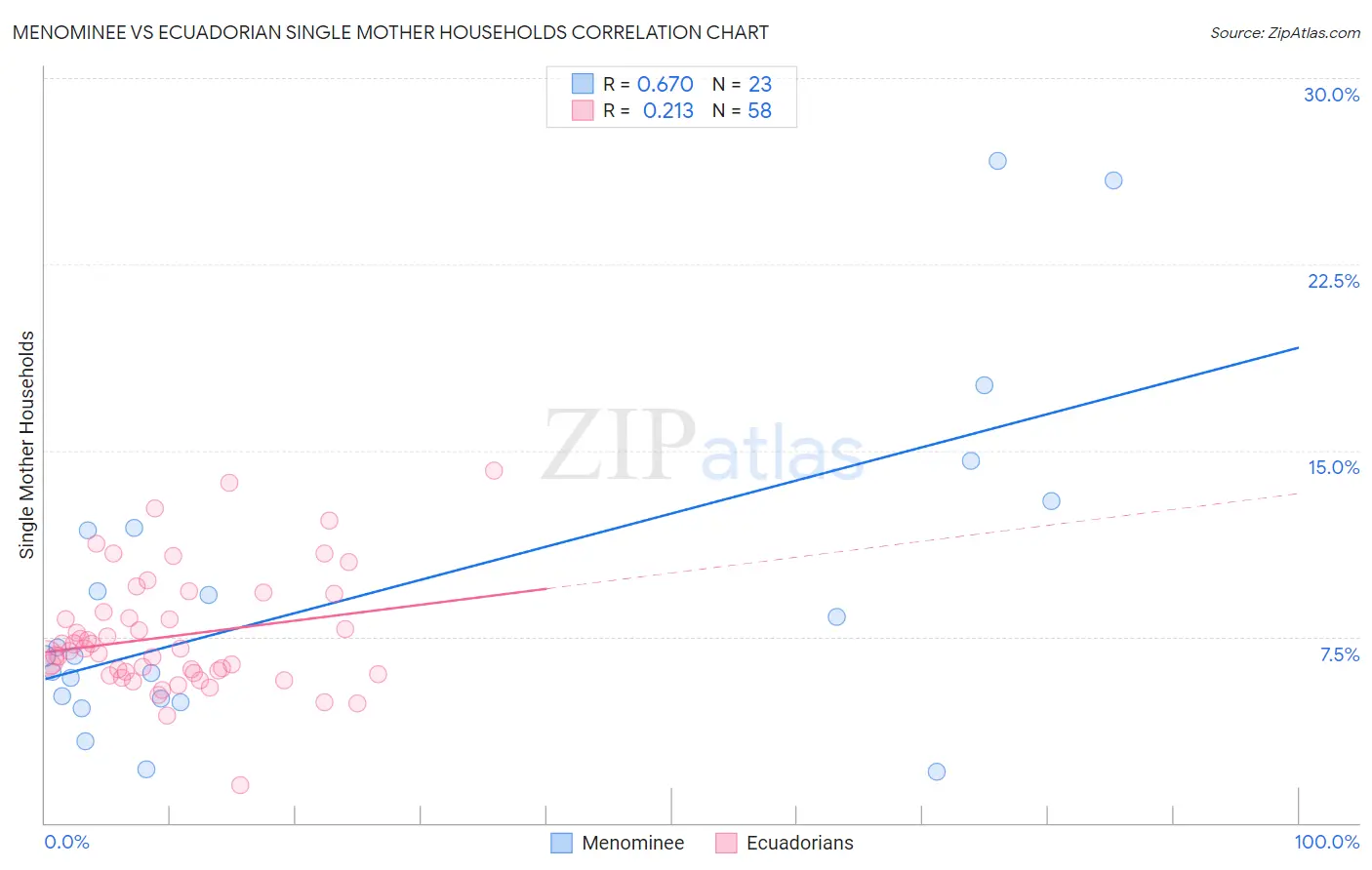 Menominee vs Ecuadorian Single Mother Households