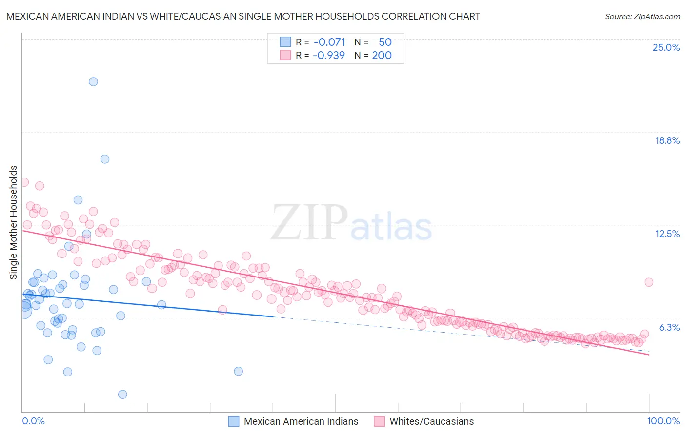 Mexican American Indian vs White/Caucasian Single Mother Households