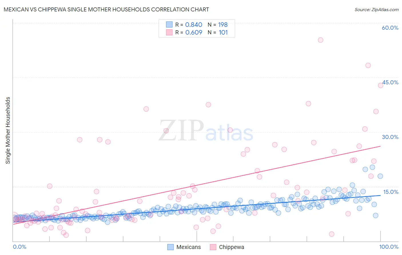 Mexican vs Chippewa Single Mother Households