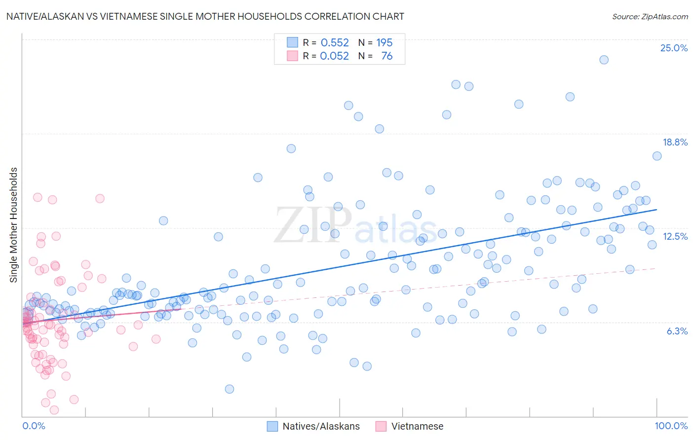 Native/Alaskan vs Vietnamese Single Mother Households