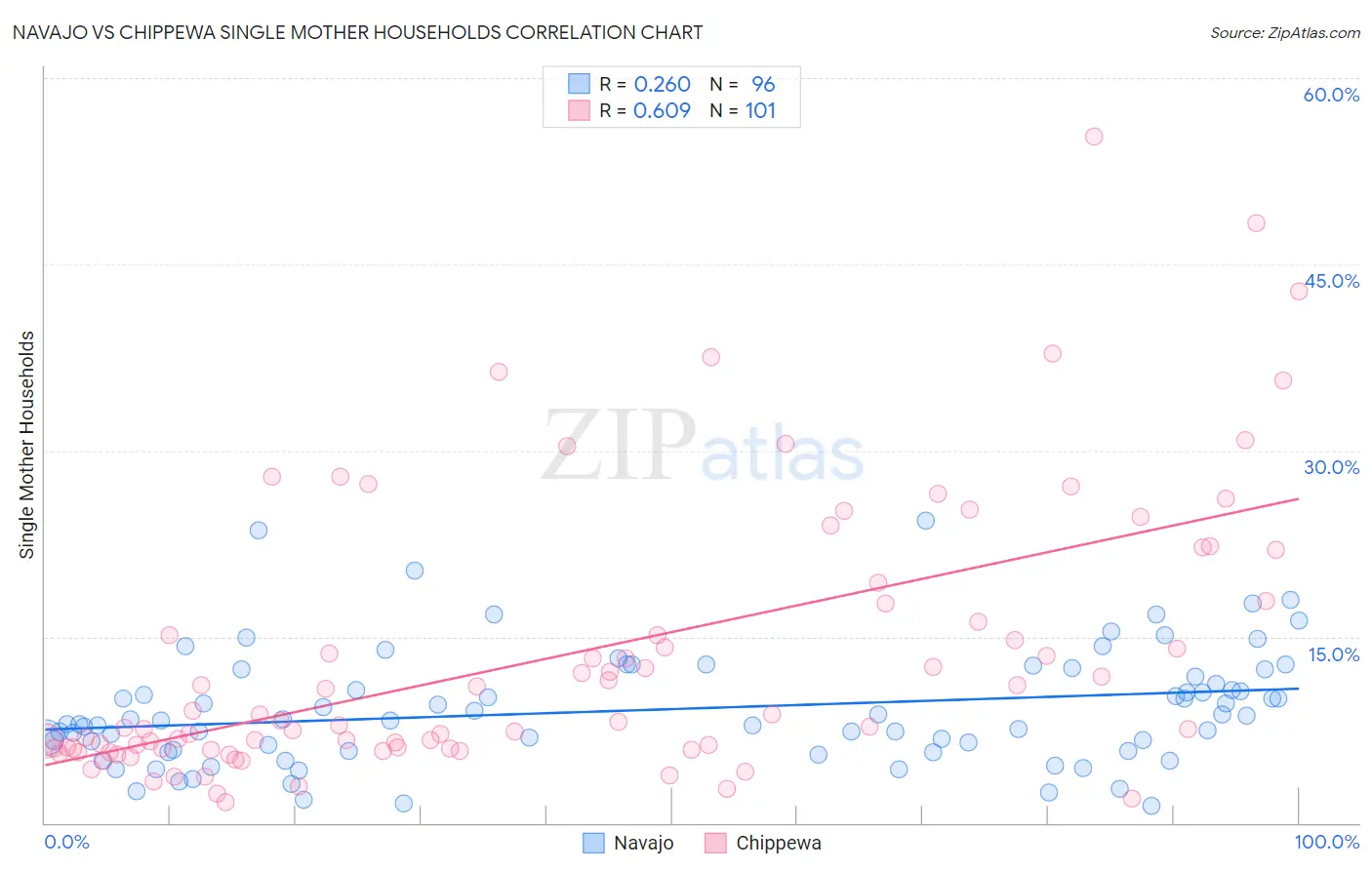 Navajo vs Chippewa Single Mother Households