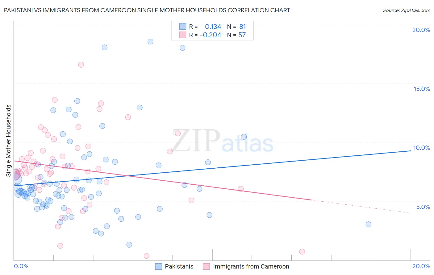 Pakistani vs Immigrants from Cameroon Single Mother Households