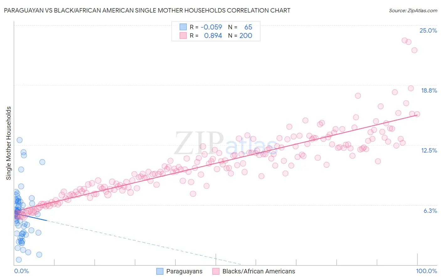 Paraguayan vs Black/African American Single Mother Households