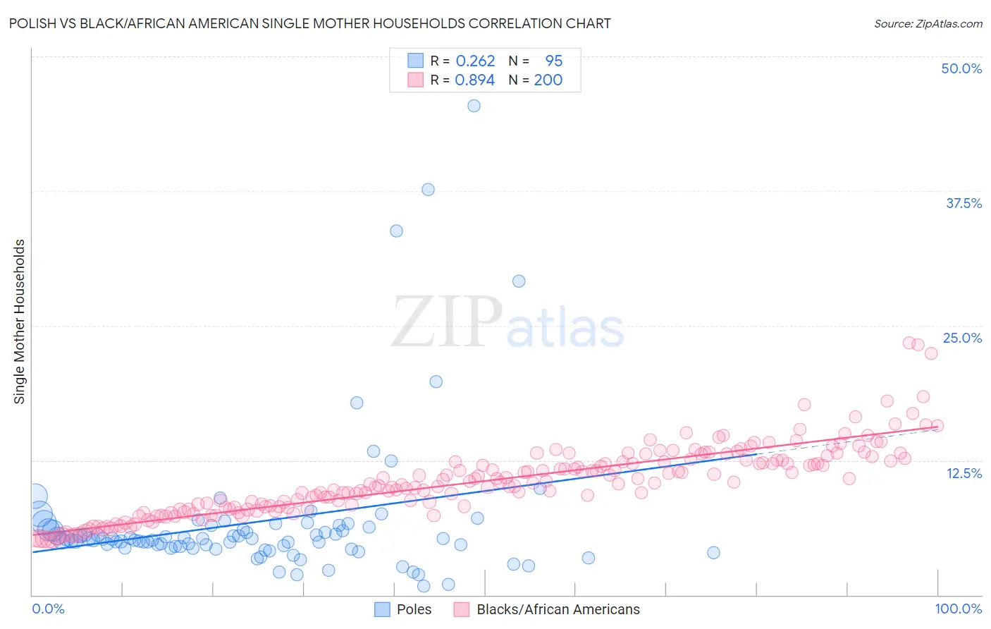 Polish vs Black/African American Single Mother Households