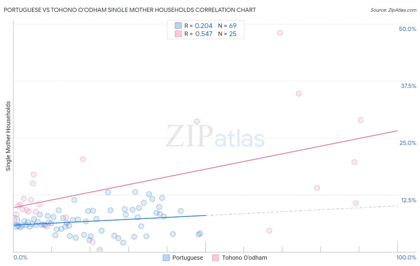 Portuguese vs Tohono O'odham Single Mother Households