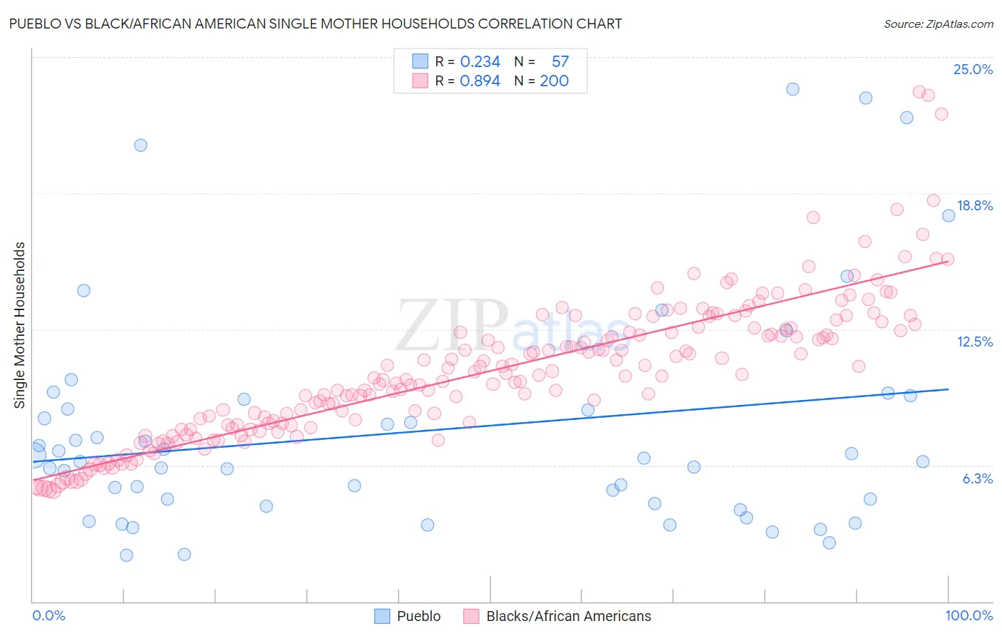 Pueblo vs Black/African American Single Mother Households