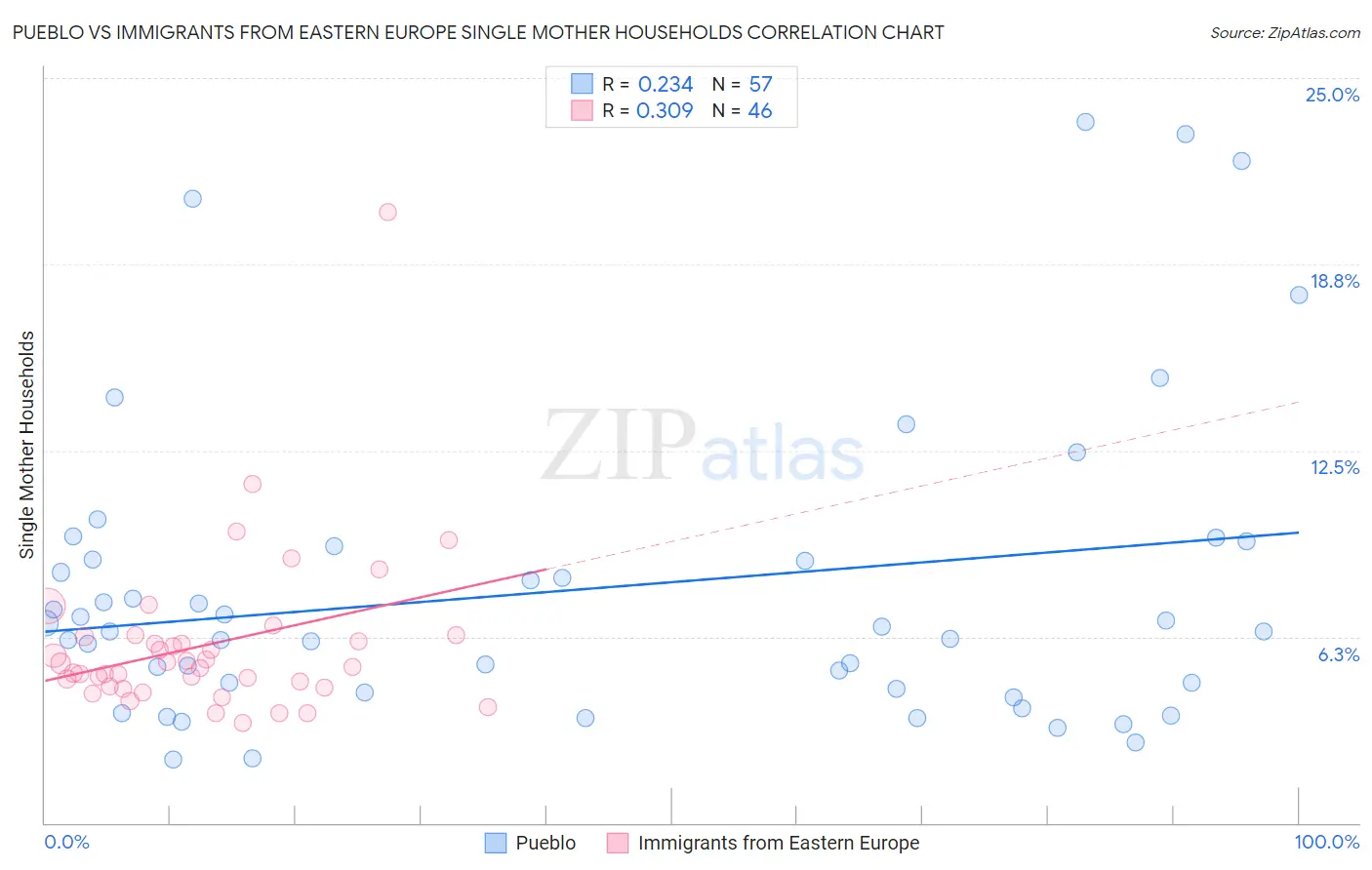 Pueblo vs Immigrants from Eastern Europe Single Mother Households