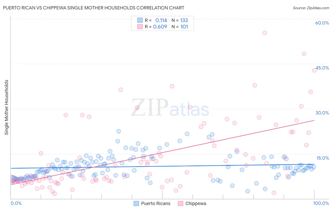 Puerto Rican vs Chippewa Single Mother Households
