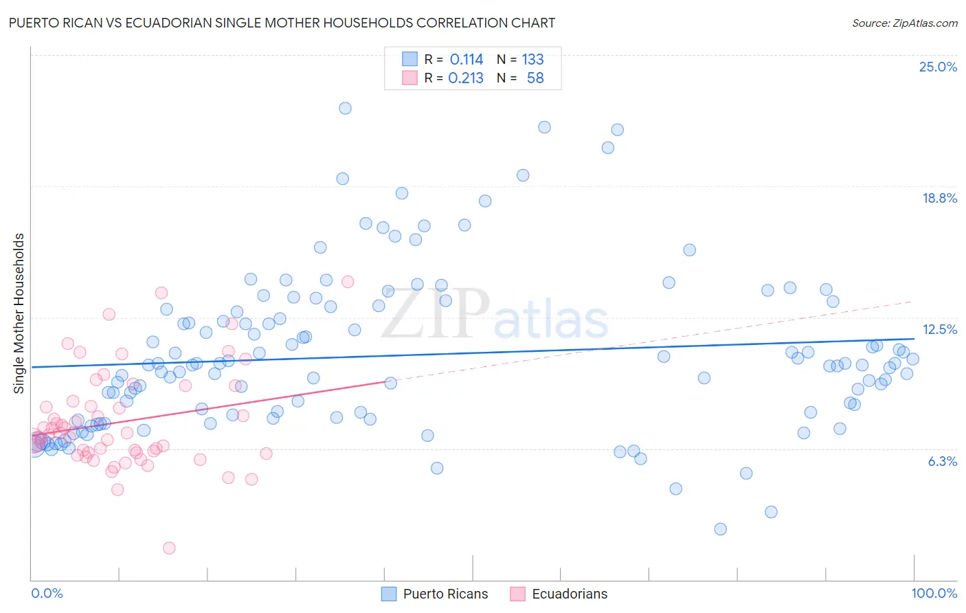 Puerto Rican vs Ecuadorian Single Mother Households