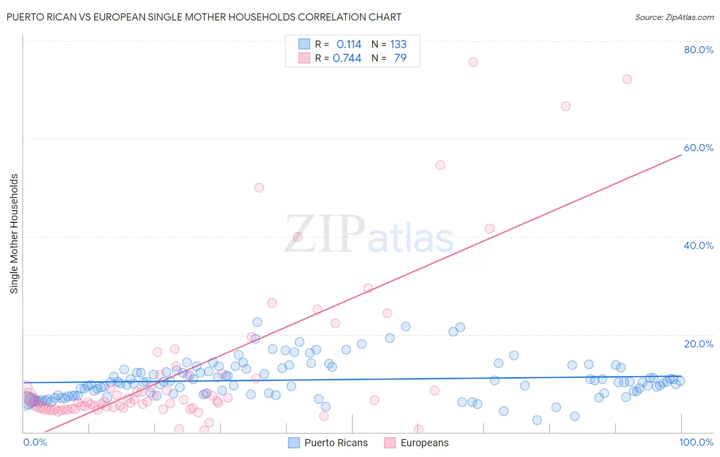 Puerto Rican vs European Single Mother Households