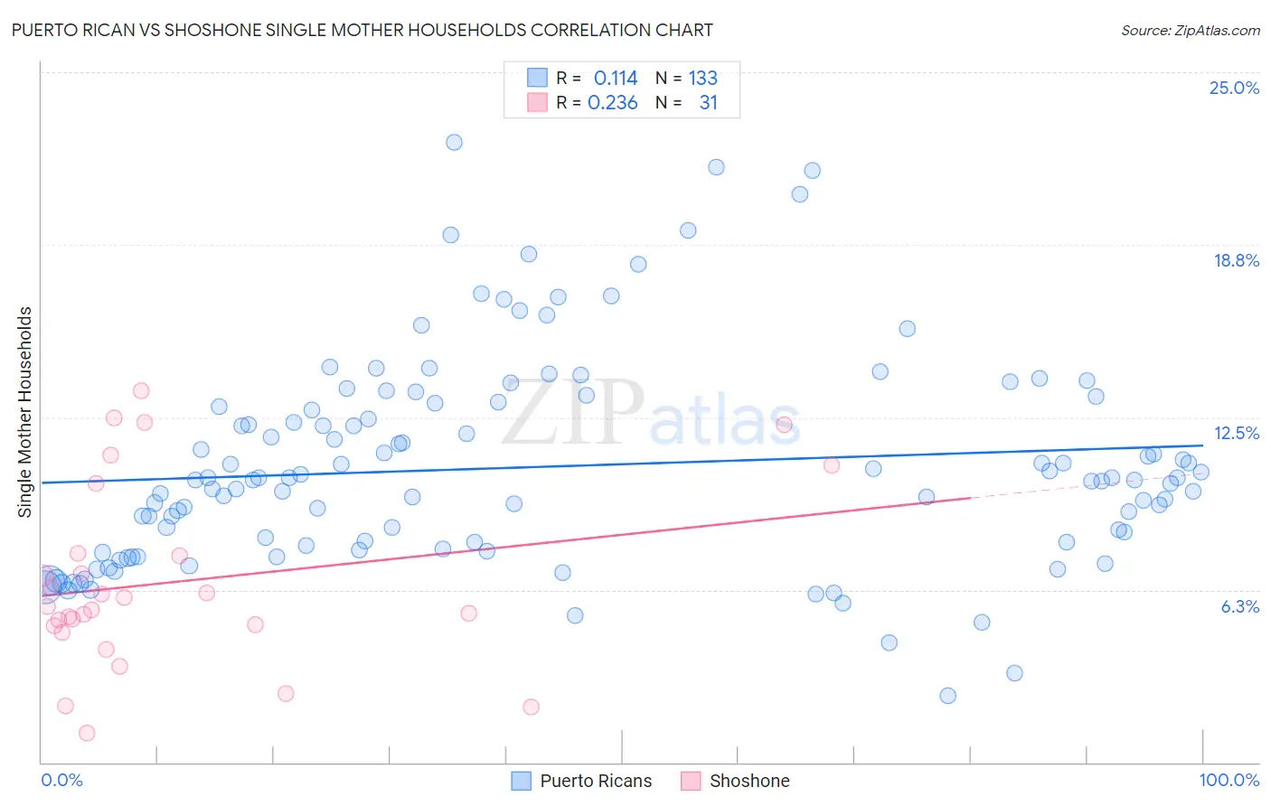 Puerto Rican vs Shoshone Single Mother Households