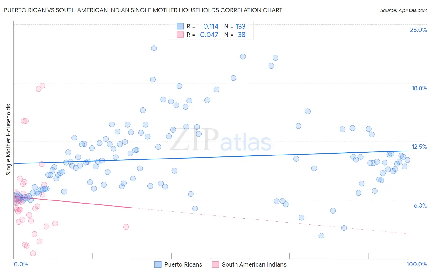 Puerto Rican vs South American Indian Single Mother Households