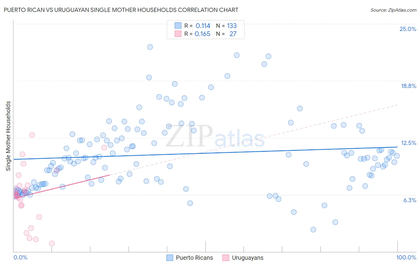 Puerto Rican vs Uruguayan Single Mother Households