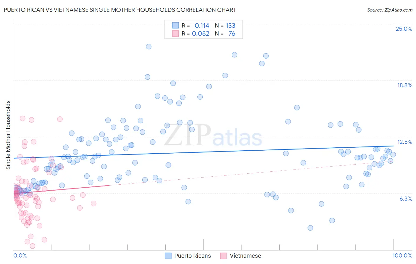 Puerto Rican vs Vietnamese Single Mother Households