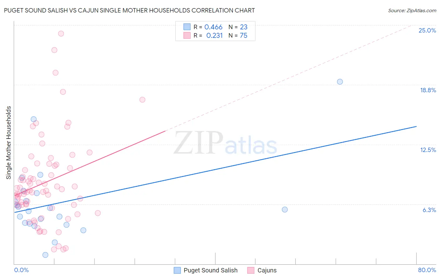 Puget Sound Salish vs Cajun Single Mother Households