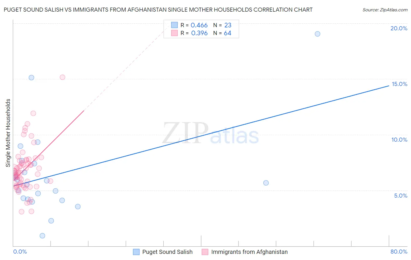 Puget Sound Salish vs Immigrants from Afghanistan Single Mother Households