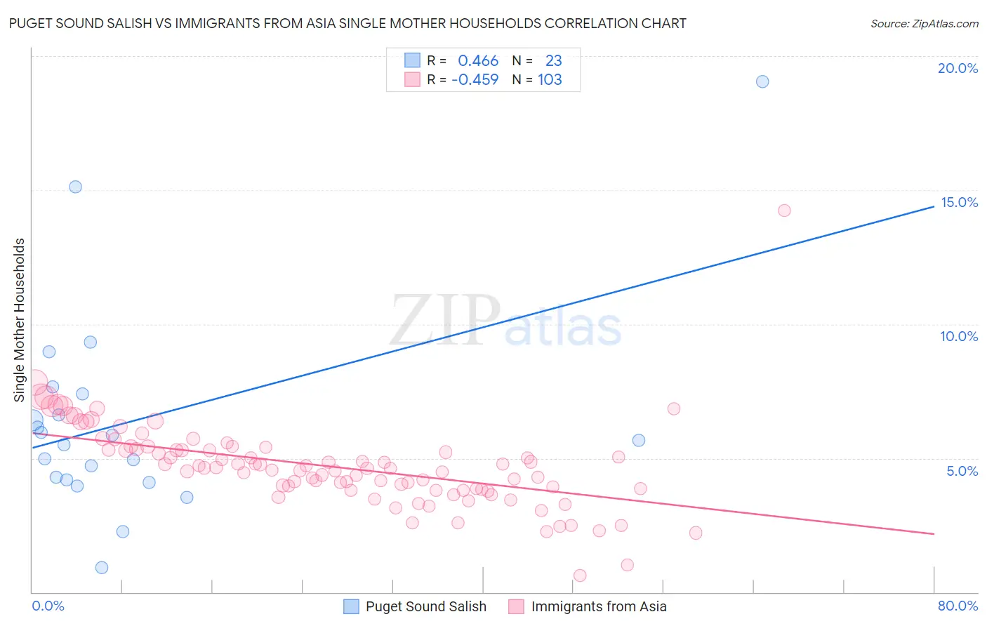 Puget Sound Salish vs Immigrants from Asia Single Mother Households