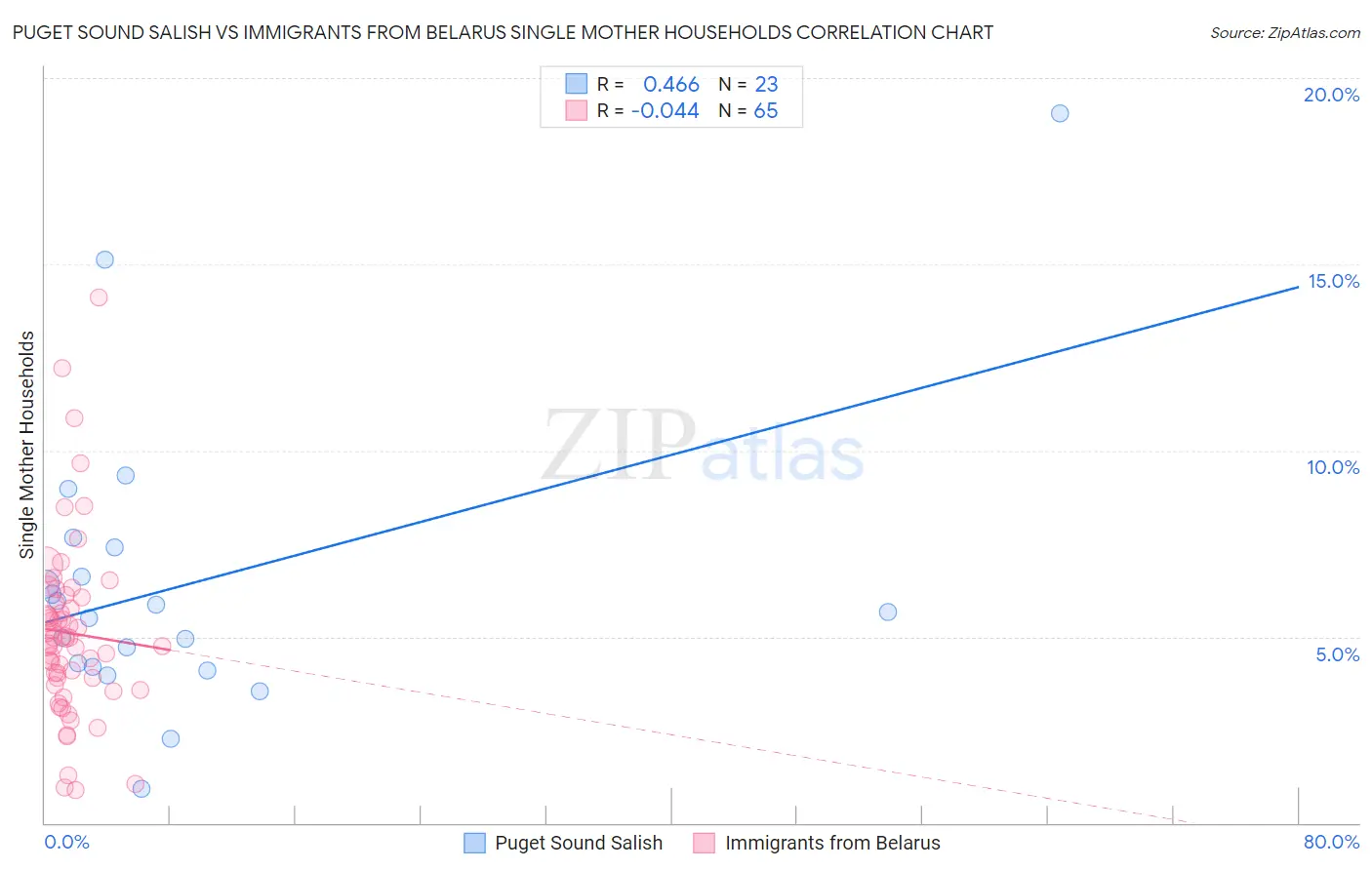 Puget Sound Salish vs Immigrants from Belarus Single Mother Households