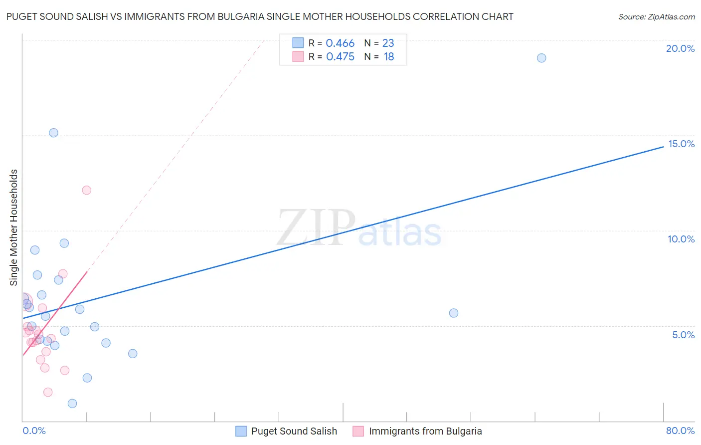 Puget Sound Salish vs Immigrants from Bulgaria Single Mother Households