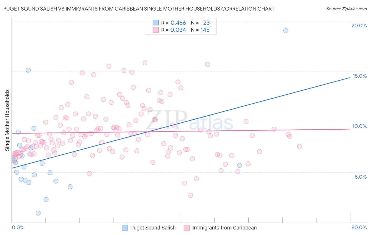 Puget Sound Salish vs Immigrants from Caribbean Single Mother Households