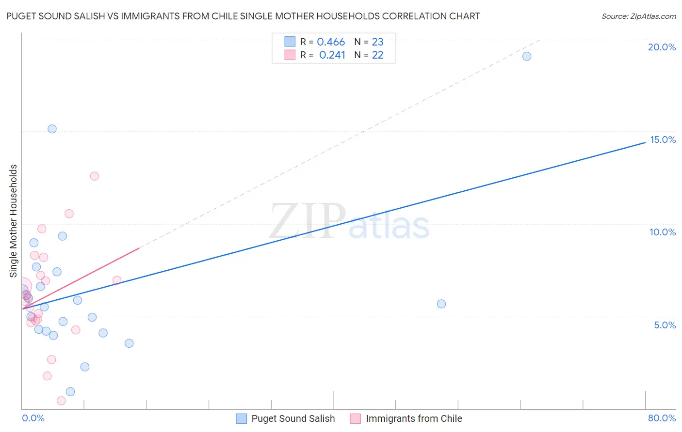 Puget Sound Salish vs Immigrants from Chile Single Mother Households