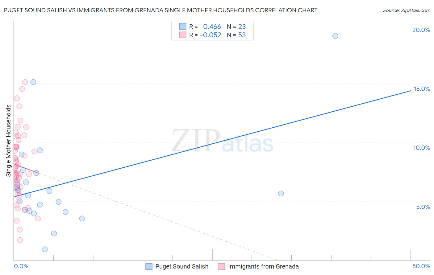 Puget Sound Salish vs Immigrants from Grenada Single Mother Households