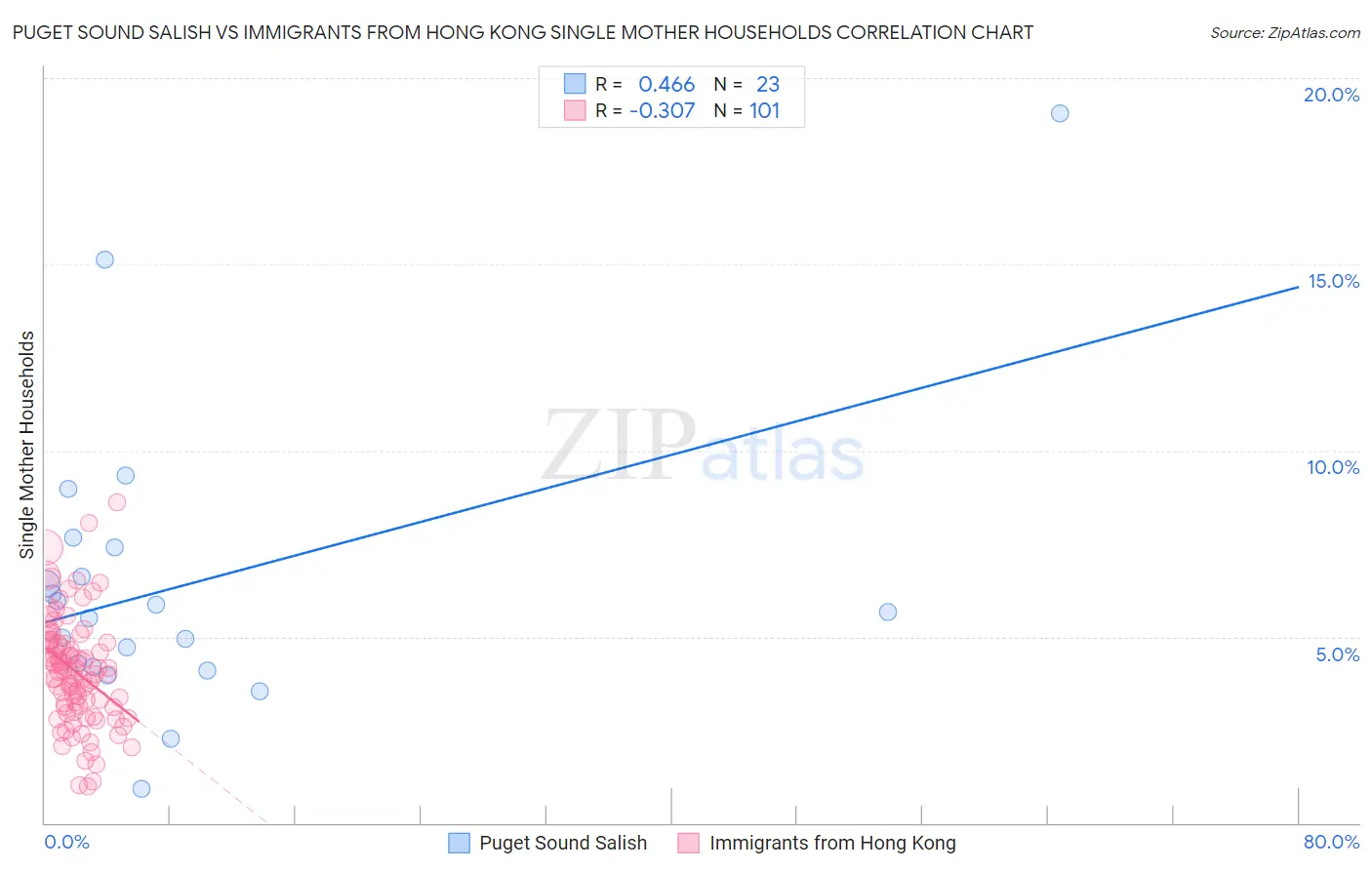 Puget Sound Salish vs Immigrants from Hong Kong Single Mother Households