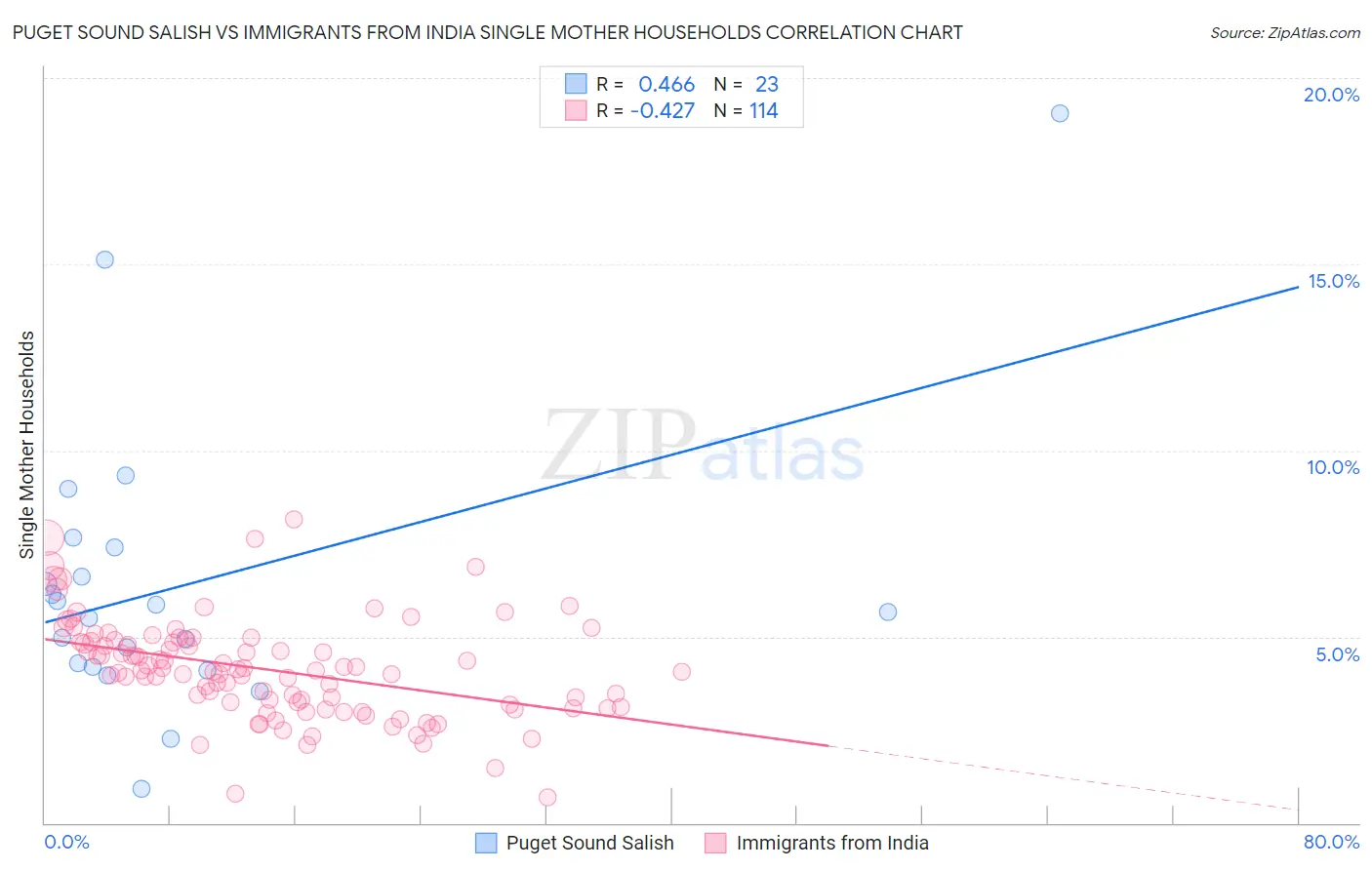 Puget Sound Salish vs Immigrants from India Single Mother Households