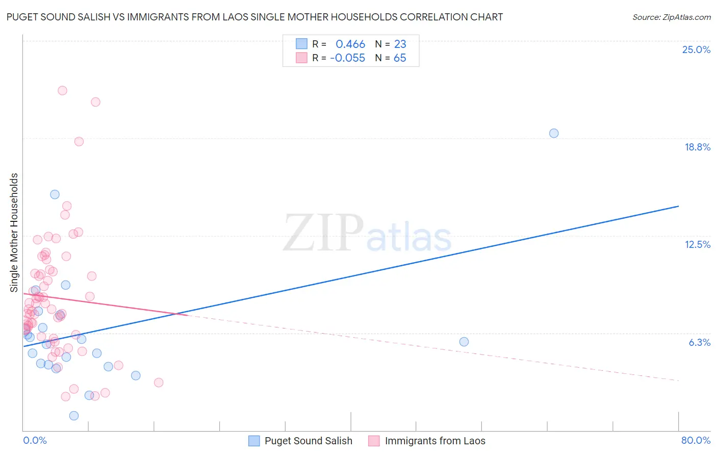 Puget Sound Salish vs Immigrants from Laos Single Mother Households