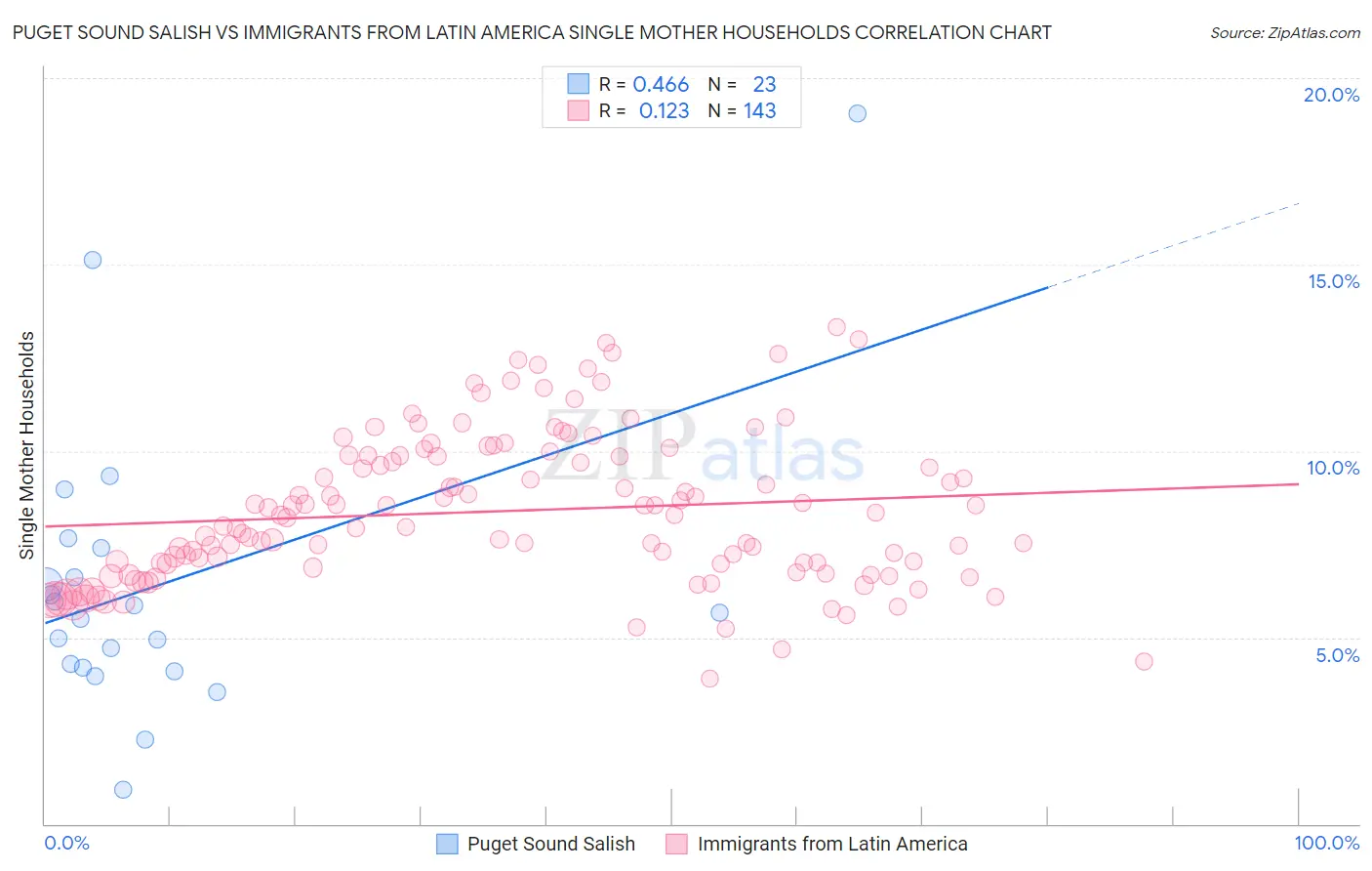 Puget Sound Salish vs Immigrants from Latin America Single Mother Households