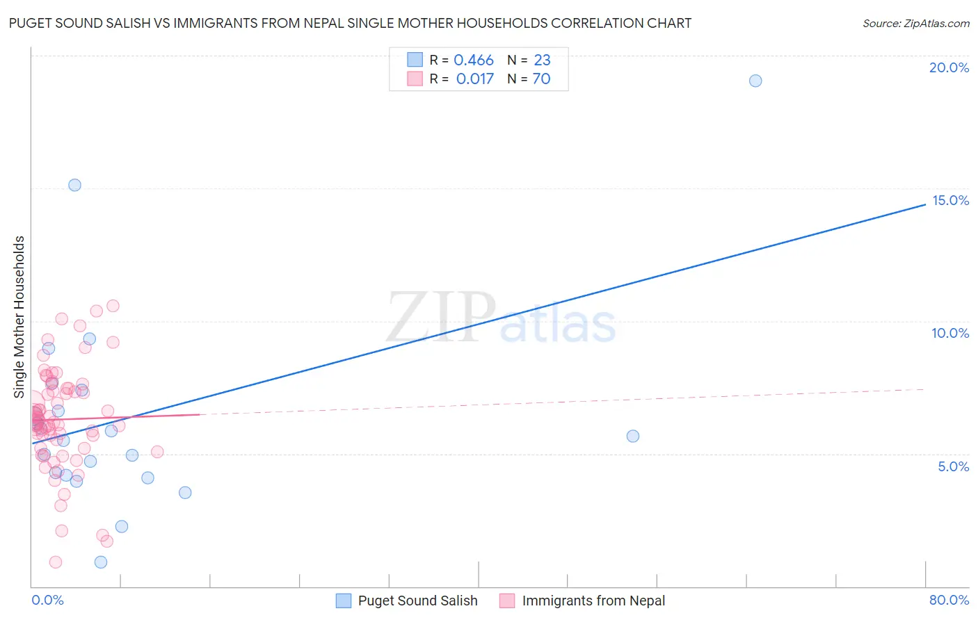 Puget Sound Salish vs Immigrants from Nepal Single Mother Households