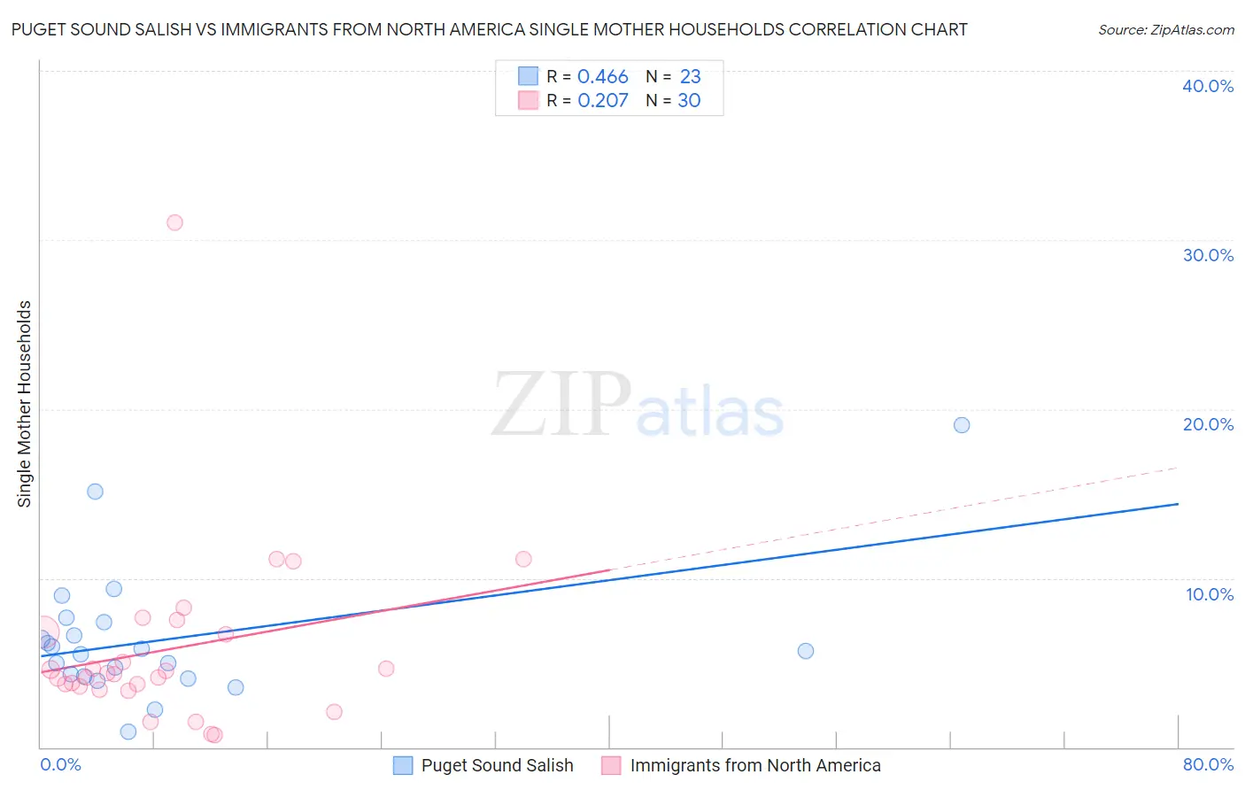 Puget Sound Salish vs Immigrants from North America Single Mother Households