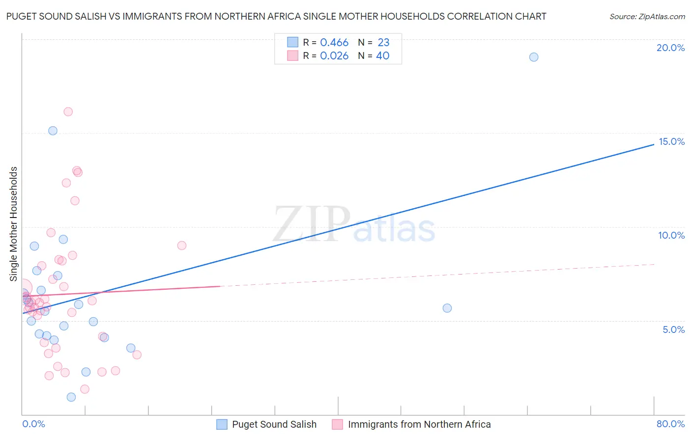 Puget Sound Salish vs Immigrants from Northern Africa Single Mother Households