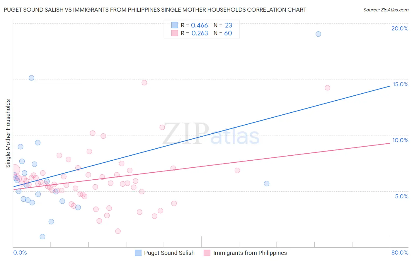 Puget Sound Salish vs Immigrants from Philippines Single Mother Households