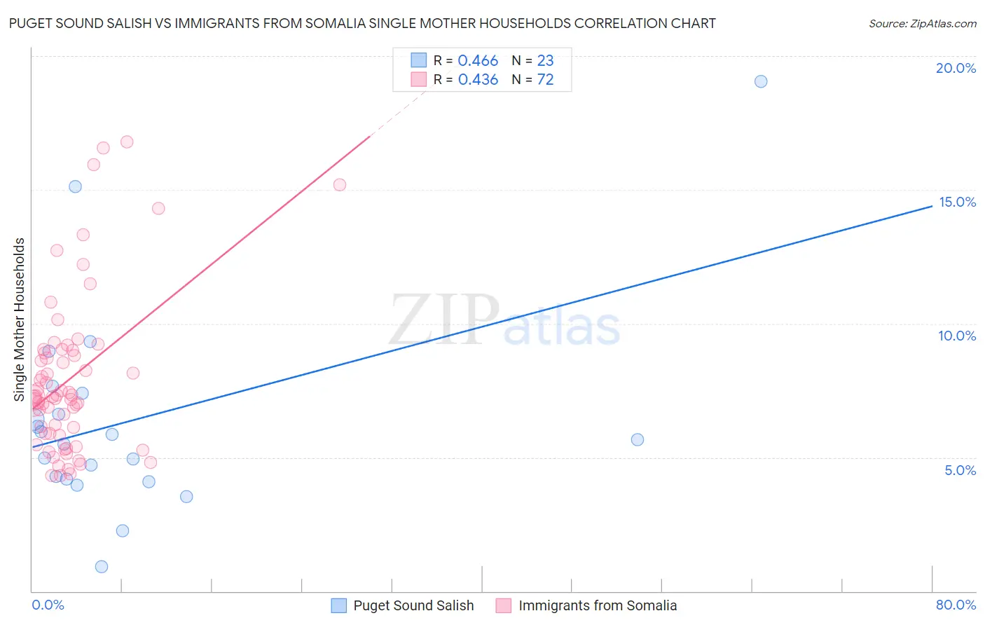 Puget Sound Salish vs Immigrants from Somalia Single Mother Households
