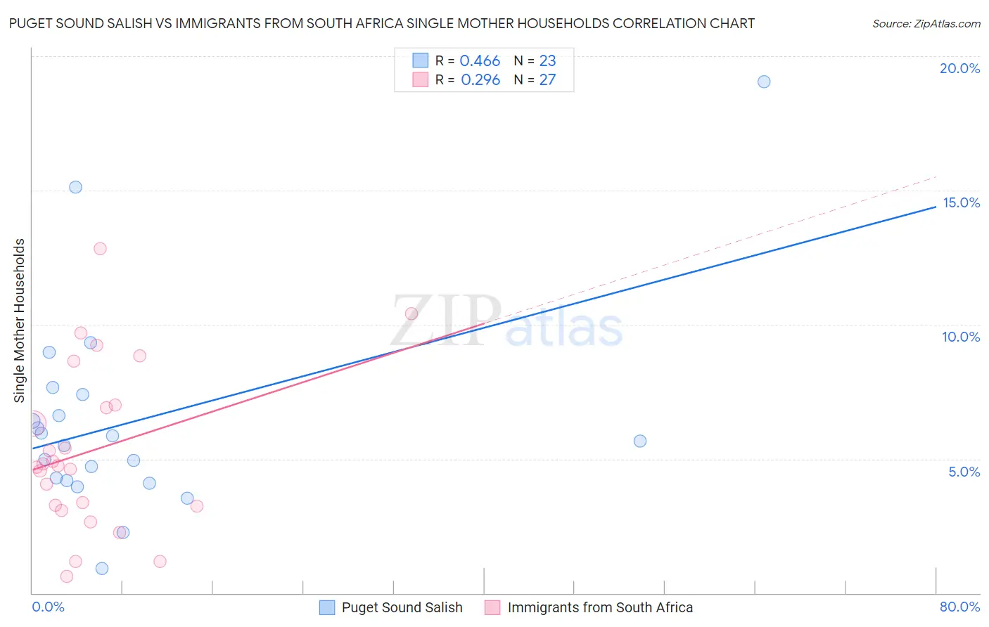Puget Sound Salish vs Immigrants from South Africa Single Mother Households