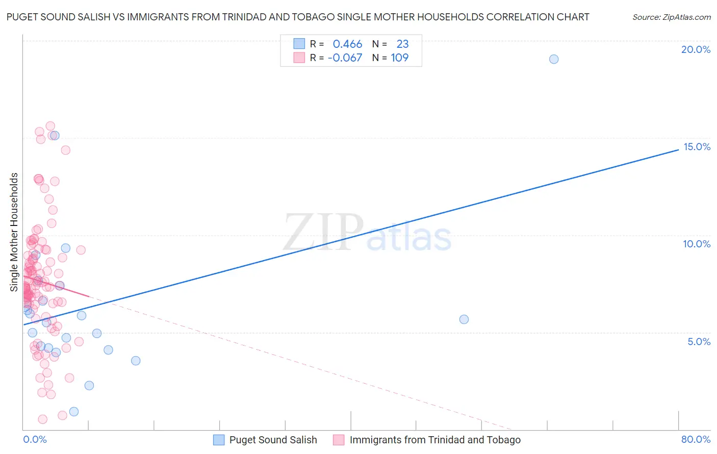 Puget Sound Salish vs Immigrants from Trinidad and Tobago Single Mother Households