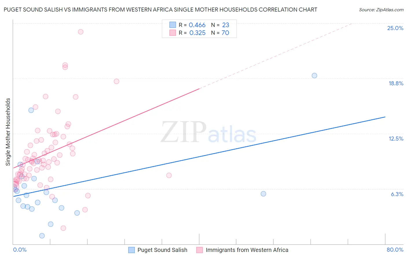 Puget Sound Salish vs Immigrants from Western Africa Single Mother Households