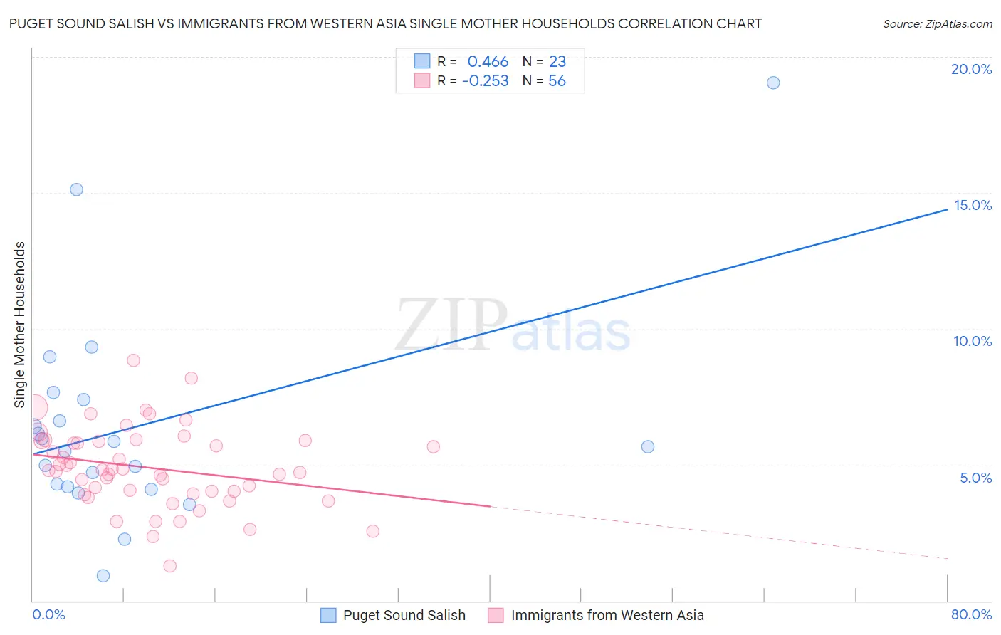 Puget Sound Salish vs Immigrants from Western Asia Single Mother Households