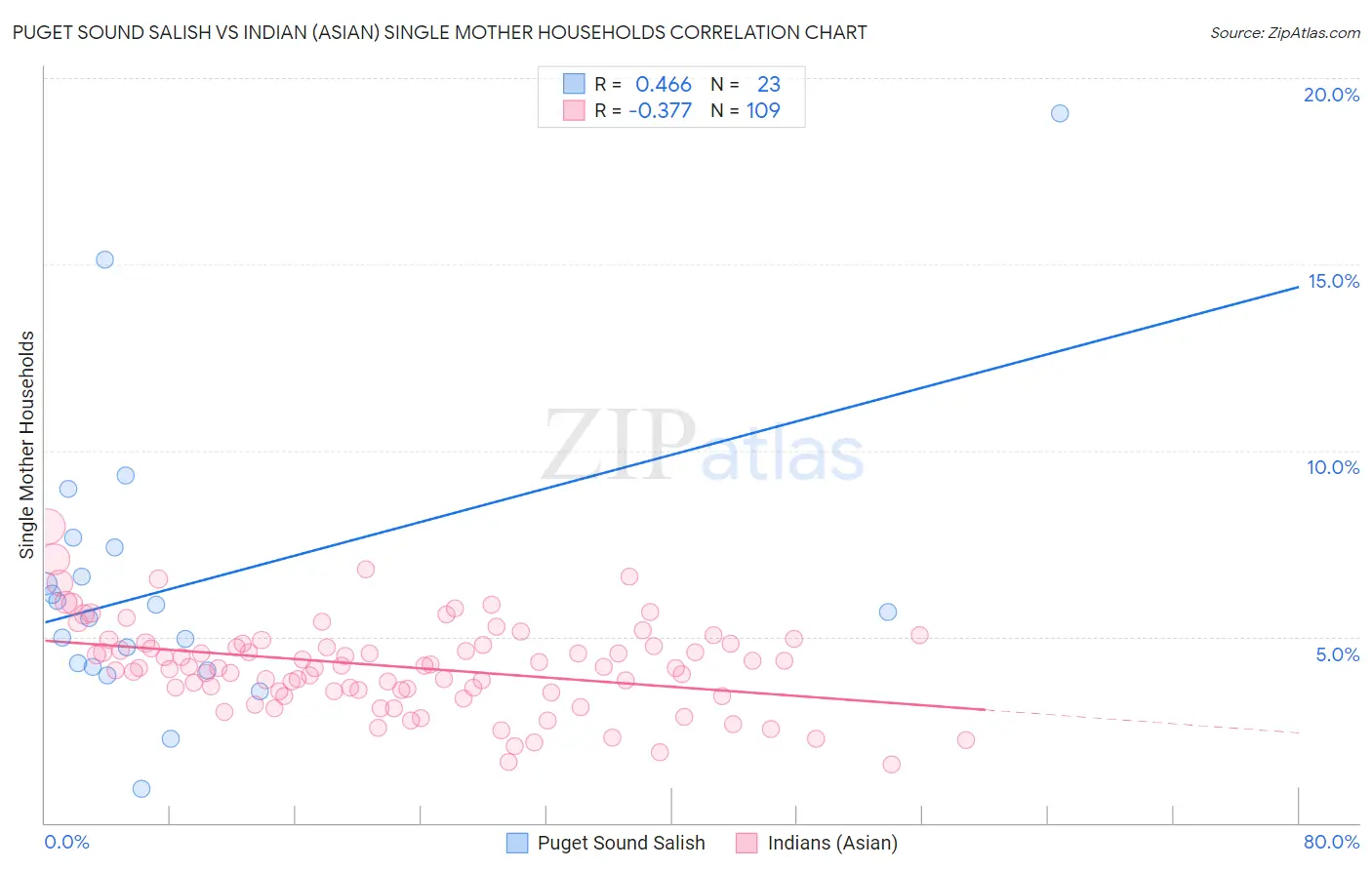 Puget Sound Salish vs Indian (Asian) Single Mother Households