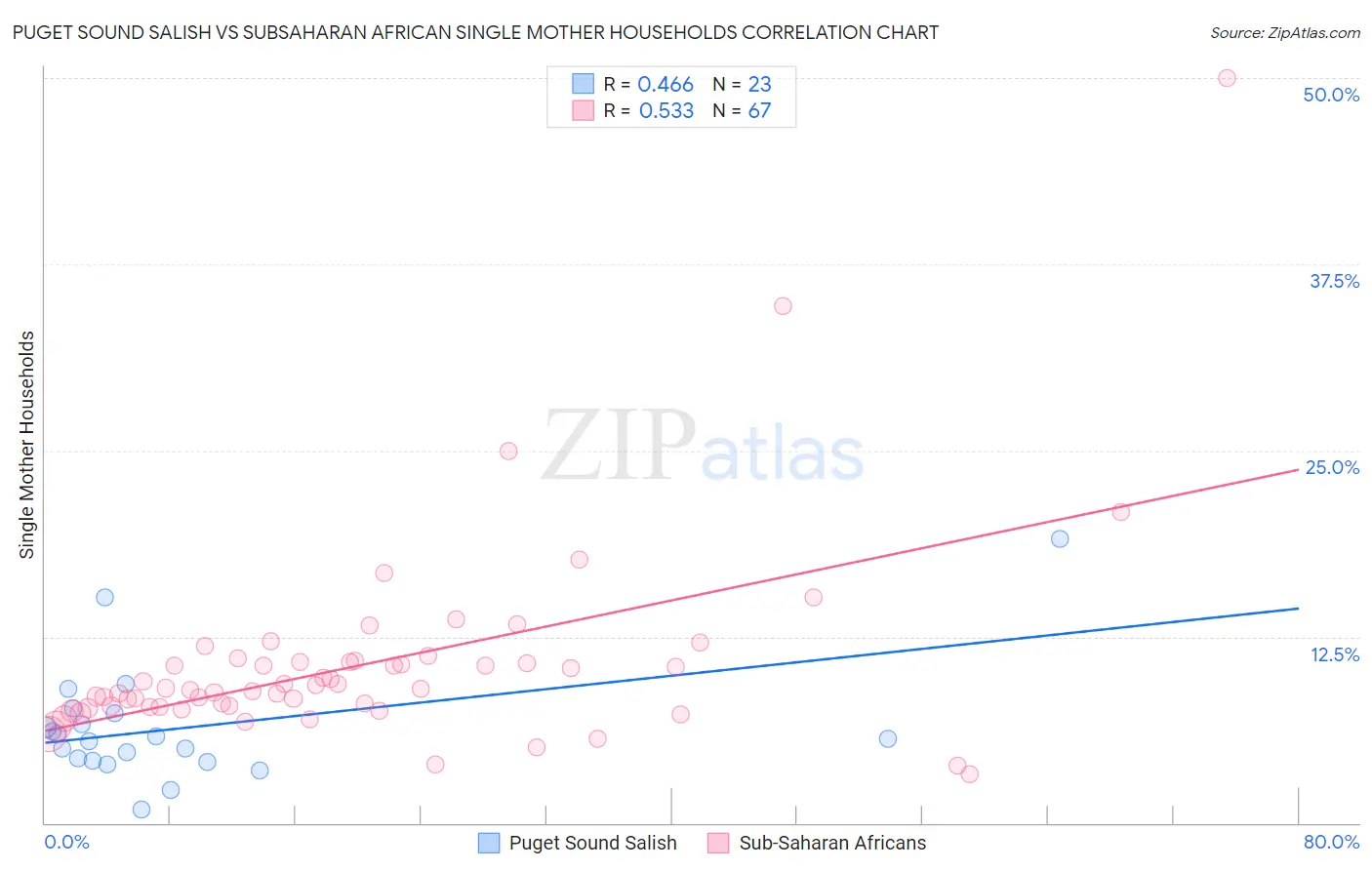 Puget Sound Salish vs Subsaharan African Single Mother Households