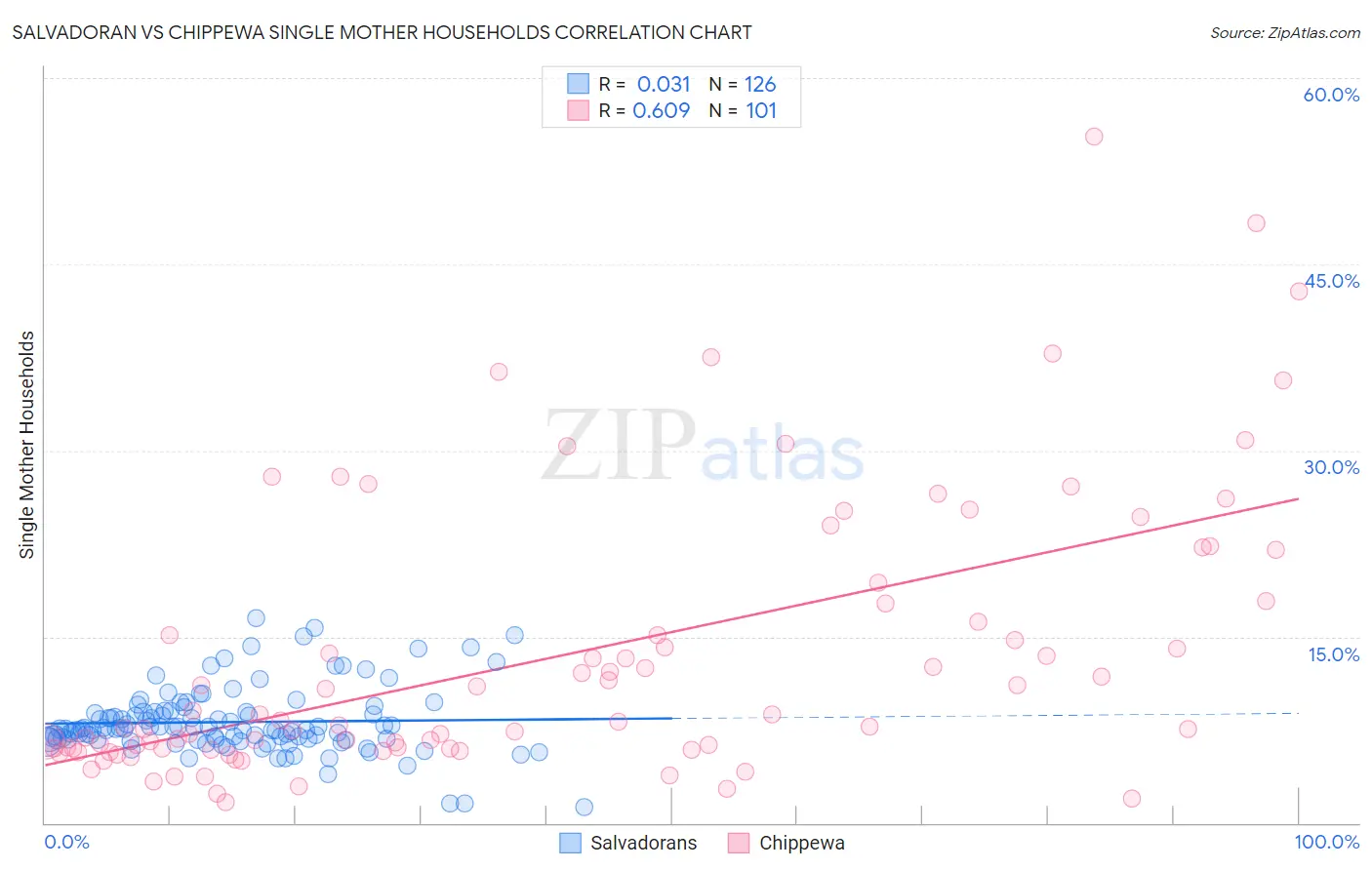 Salvadoran vs Chippewa Single Mother Households