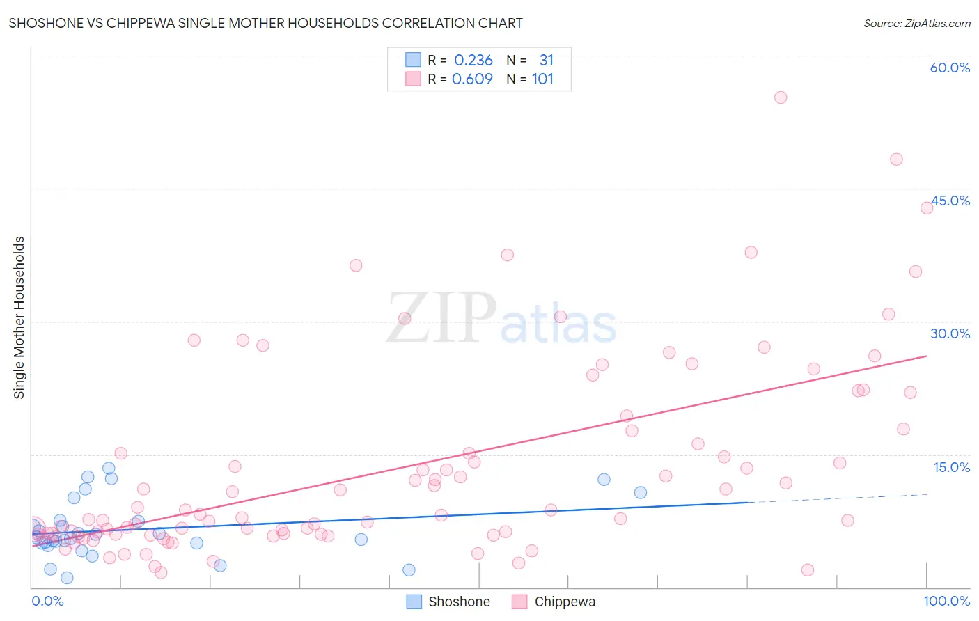 Shoshone vs Chippewa Single Mother Households