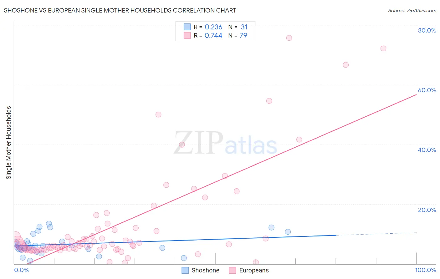 Shoshone vs European Single Mother Households