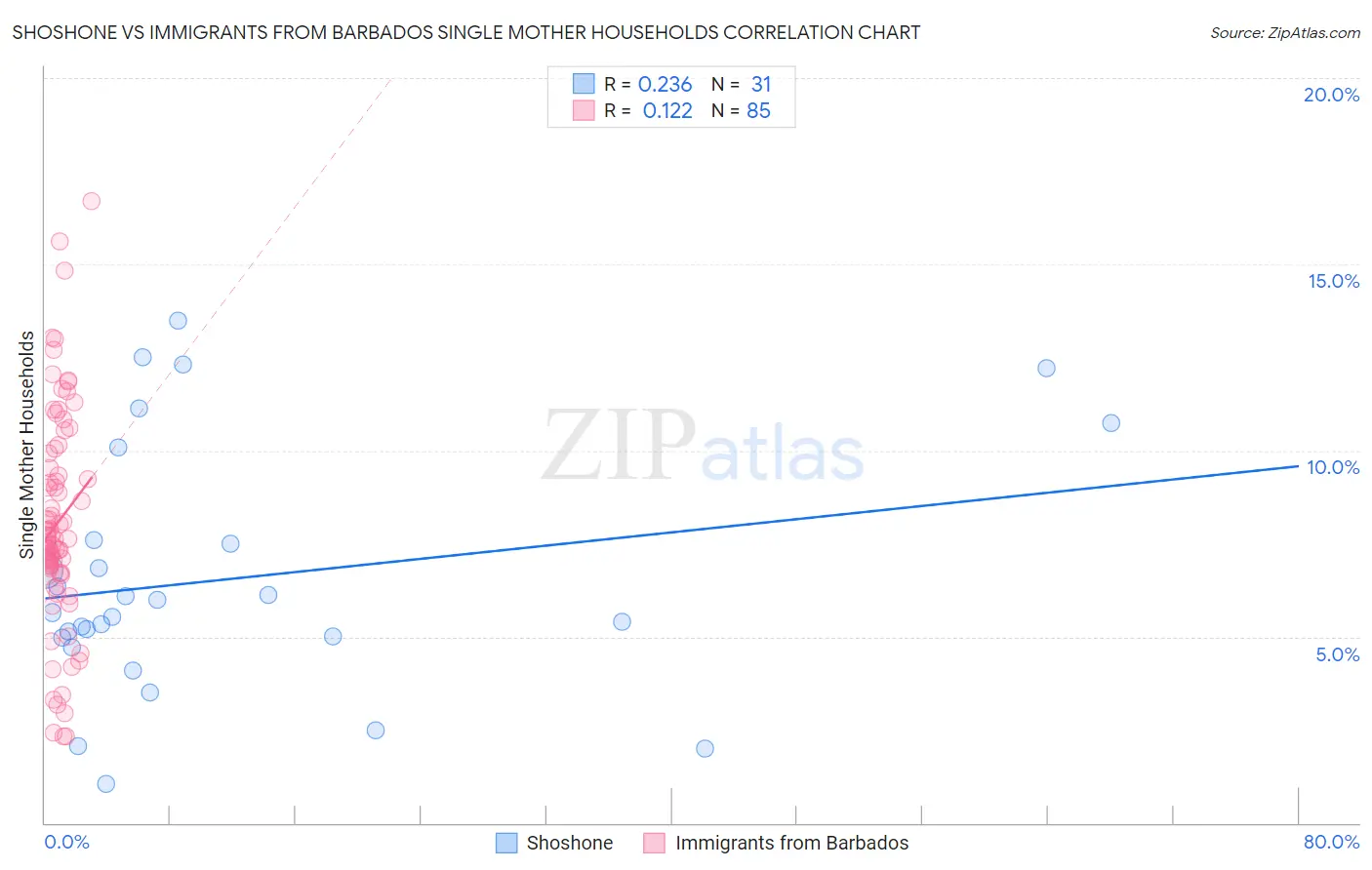Shoshone vs Immigrants from Barbados Single Mother Households
