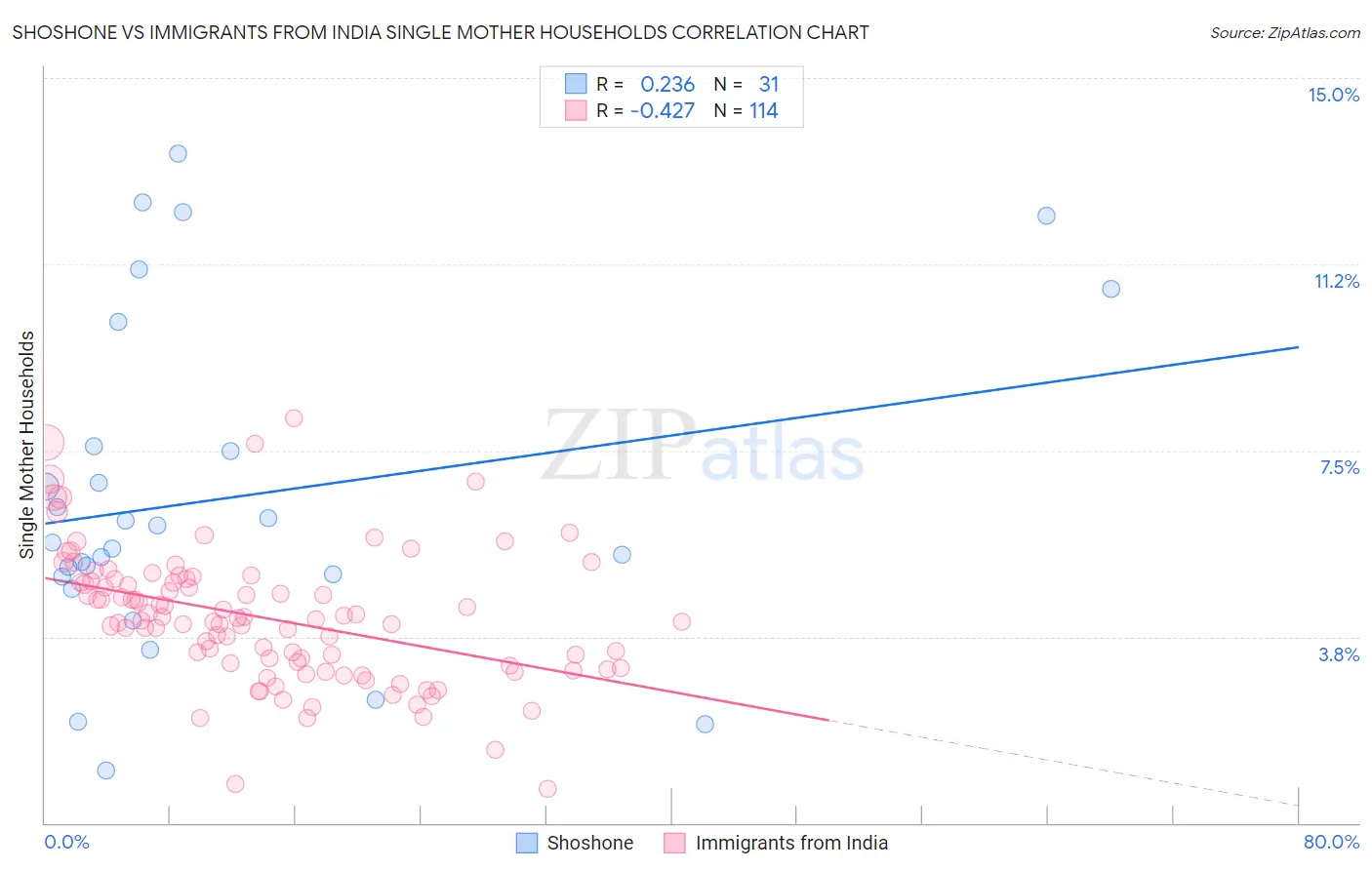 Shoshone vs Immigrants from India Single Mother Households