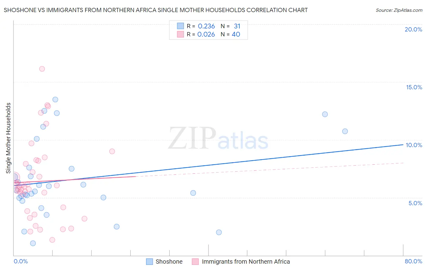 Shoshone vs Immigrants from Northern Africa Single Mother Households