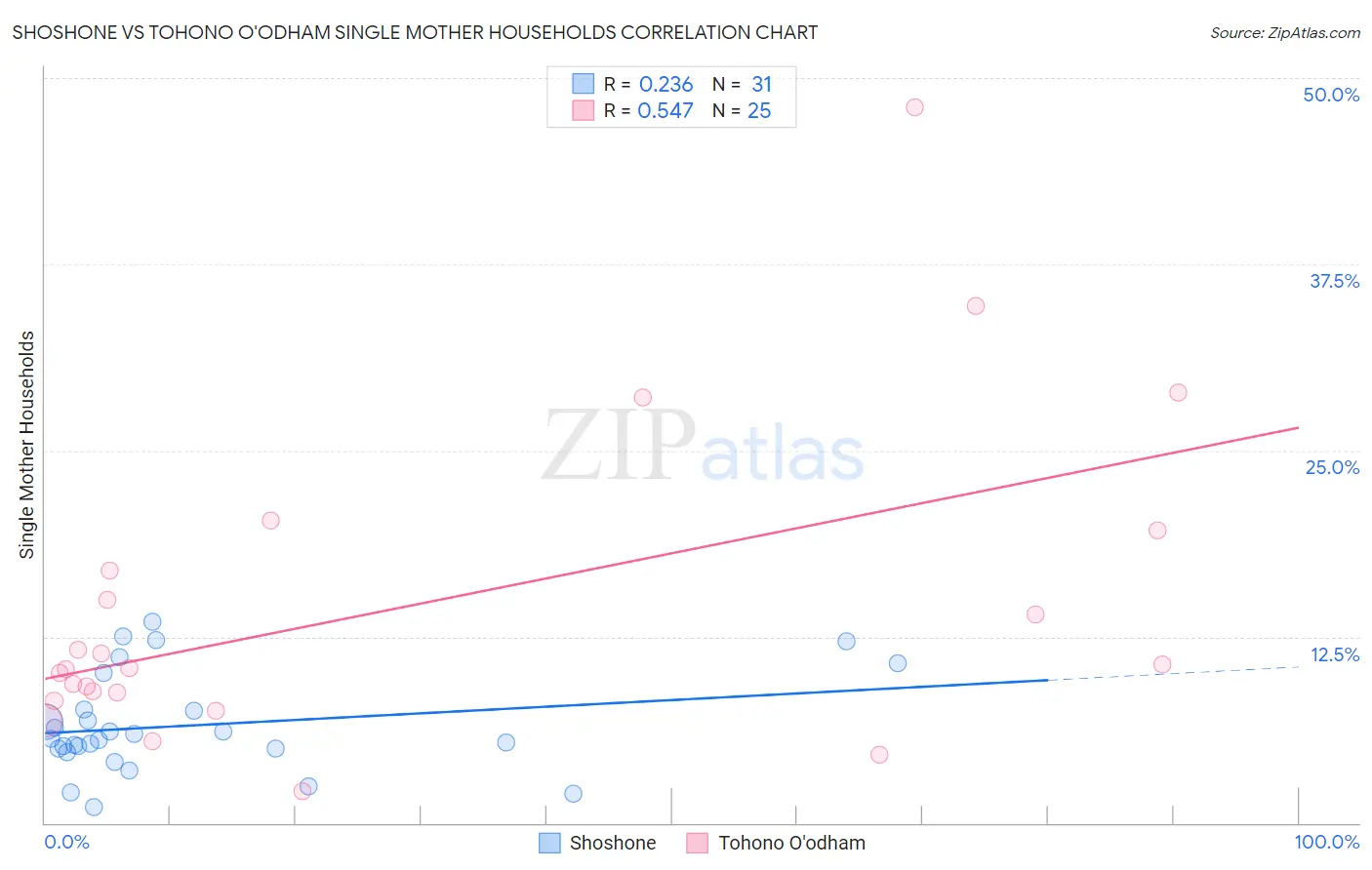 Shoshone vs Tohono O'odham Single Mother Households